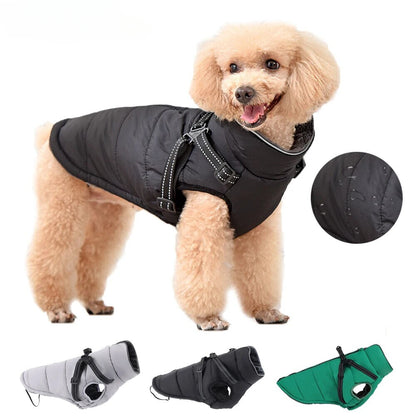 Winter Dog Jacket with Harness Large Dog Fleece Warm Clothes French Bulldog Chihuahua for Small Medium Dogs Waterproof Coat