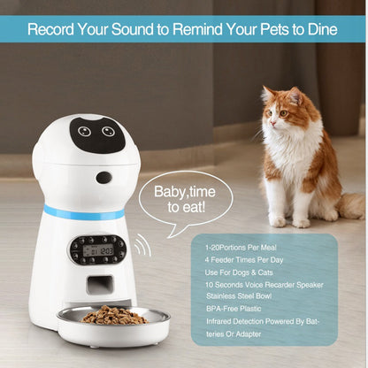 Automatic Pet Feeder 3.5L Smart Food Dispenser For Cats Dogs Timer Stainless Steel Bowl