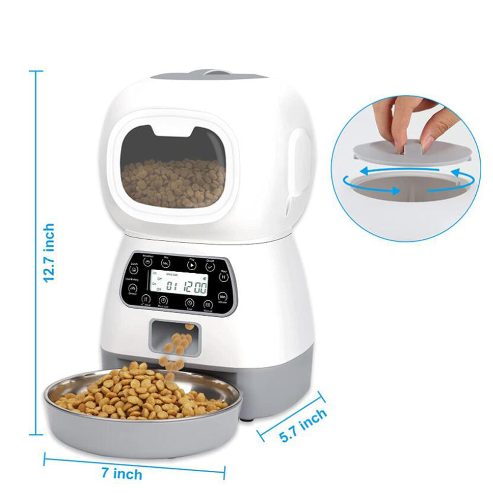 Automatic Pet Feeder 3.5L Smart Food Dispenser For Cats Dogs Timer Stainless Steel Bowl