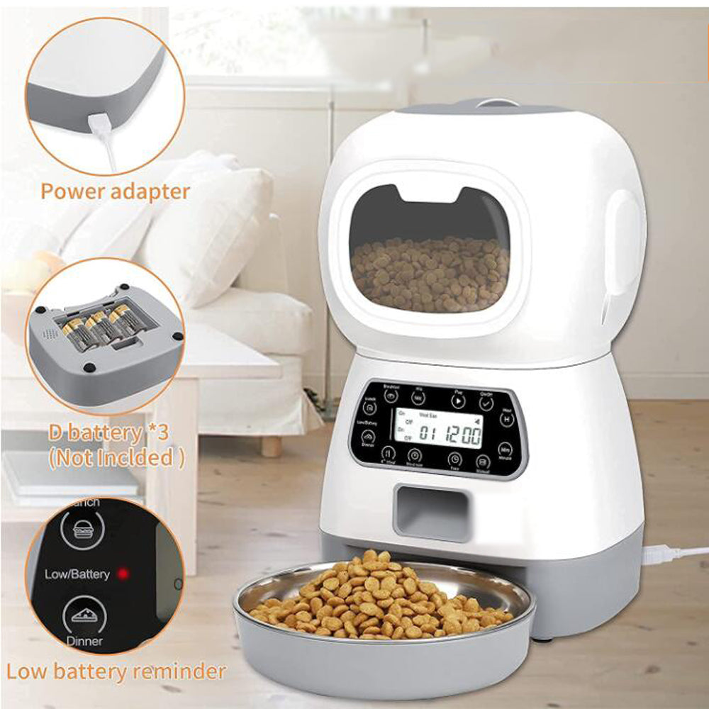 Automatic Pet Feeder 3.5L Smart Food Dispenser For Cats Dogs Timer Stainless Steel Bowl