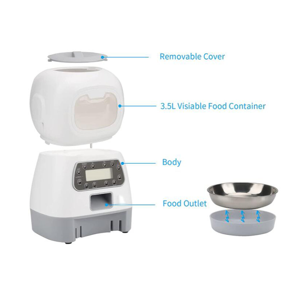 Automatic Pet Feeder 3.5L Smart Food Dispenser For Cats Dogs Timer Stainless Steel Bowl