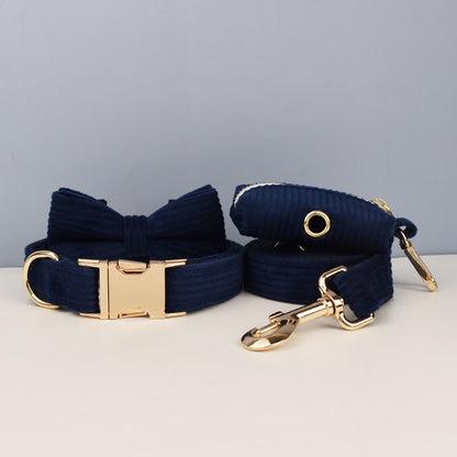 Luxury Corduroy Dog Collar & leash Set For Dogs navy blue