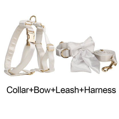 Luxury Corduroy Dog Collar & leash Set For Dogs off white