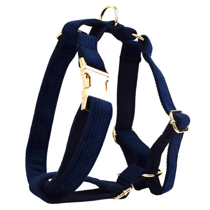 Luxury Corduroy Dog Collar & leash Set For Dogs navy blue