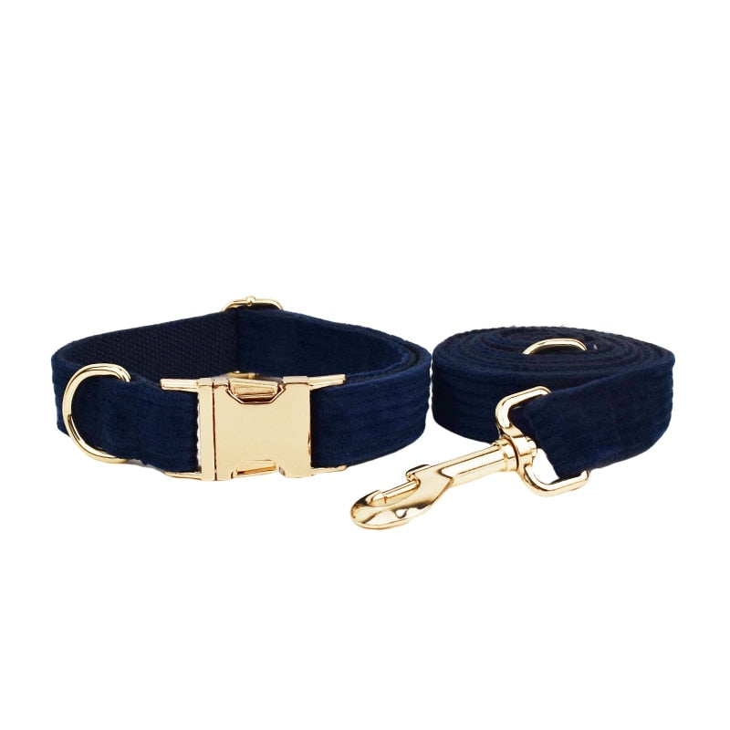 Luxury Corduroy Dog Collar & leash Set For Dogs navy blue