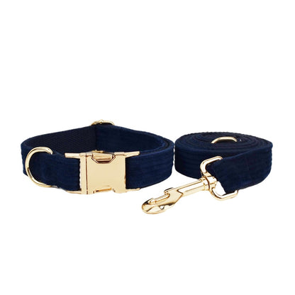 Luxury Corduroy Dog Collar & leash Set For Dogs navy blue