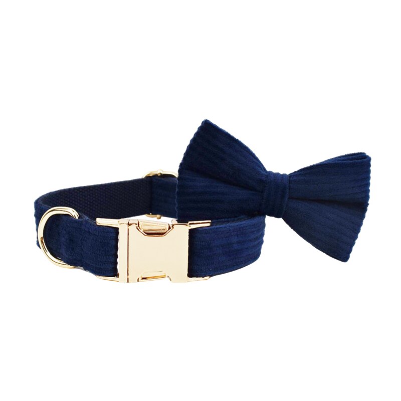 Luxury Corduroy Dog Collar & leash Set For Dogs navy blue