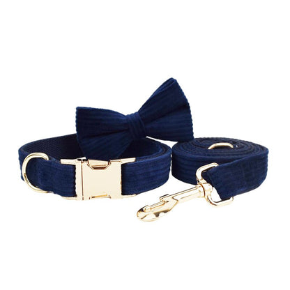 Luxury Corduroy Dog Collar & leash Set For Dogs navy blue