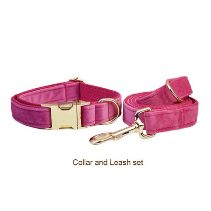 Luxury Corduroy Dog Collar & leash Set For Dogs rose red velvet