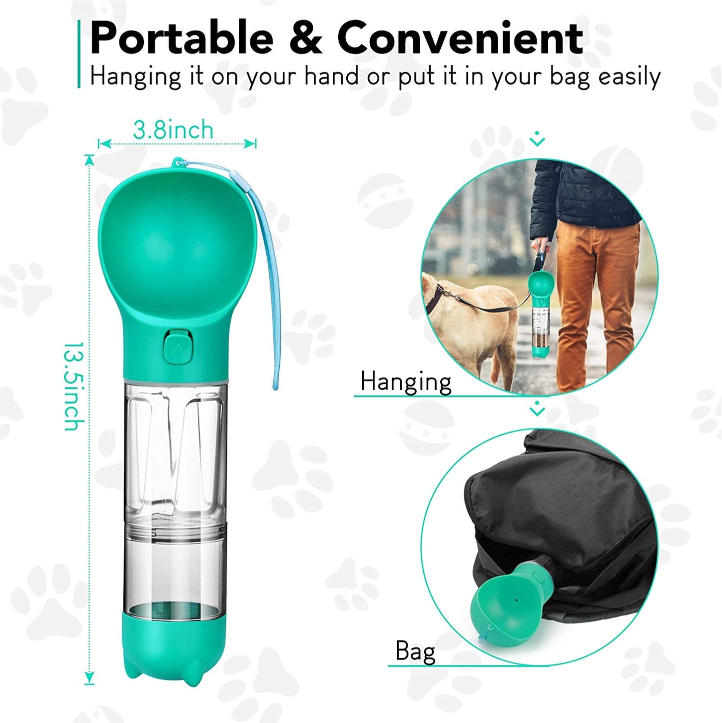 Portable Dog Water Bottle Food Feeder Drinker Poop Dispenser 3 In 1 Leak-proof Multifunctional Waterer Bottle