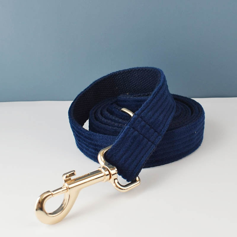 Luxury Corduroy Dog Collar & leash Set For Dogs navy blue