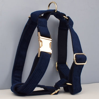 Luxury Corduroy Dog Collar & leash Set For Dogs navy blue