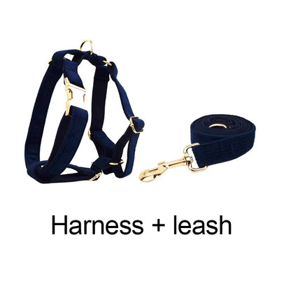 Luxury Corduroy Dog Collar & leash Set For Dogs navy blue