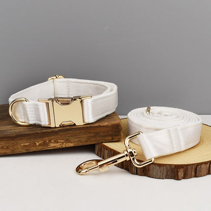 Luxury Corduroy Dog Collar & leash Set For Dogs off white