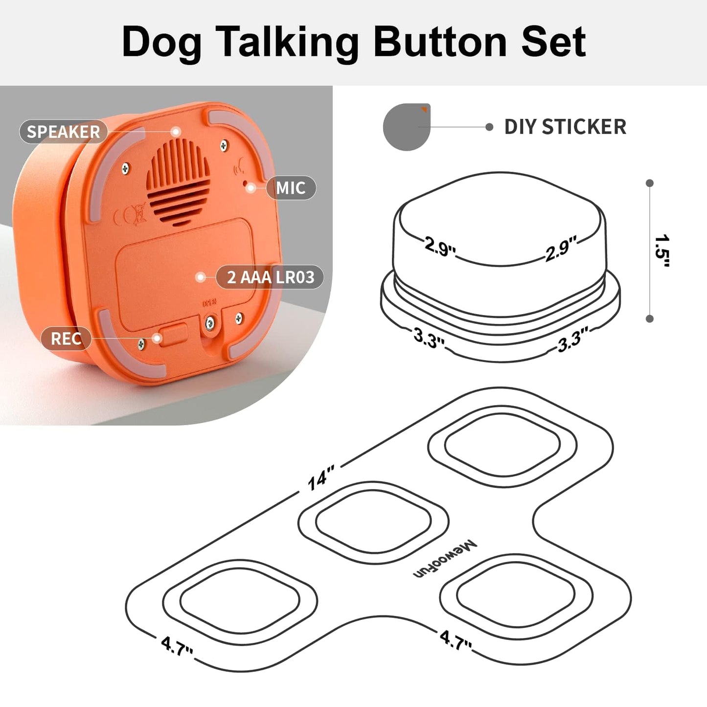 Dog Button Record Talking Pet Communication, Voice activated Training Interactive Bell