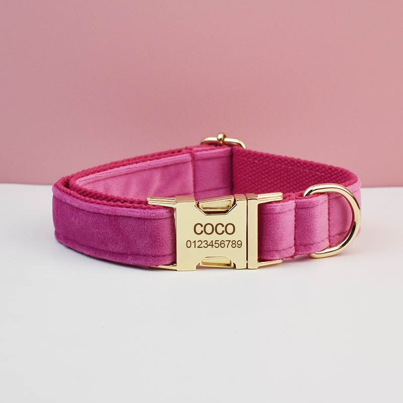 Luxury Corduroy Dog Collar & leash Set For Dogs rose red velvet