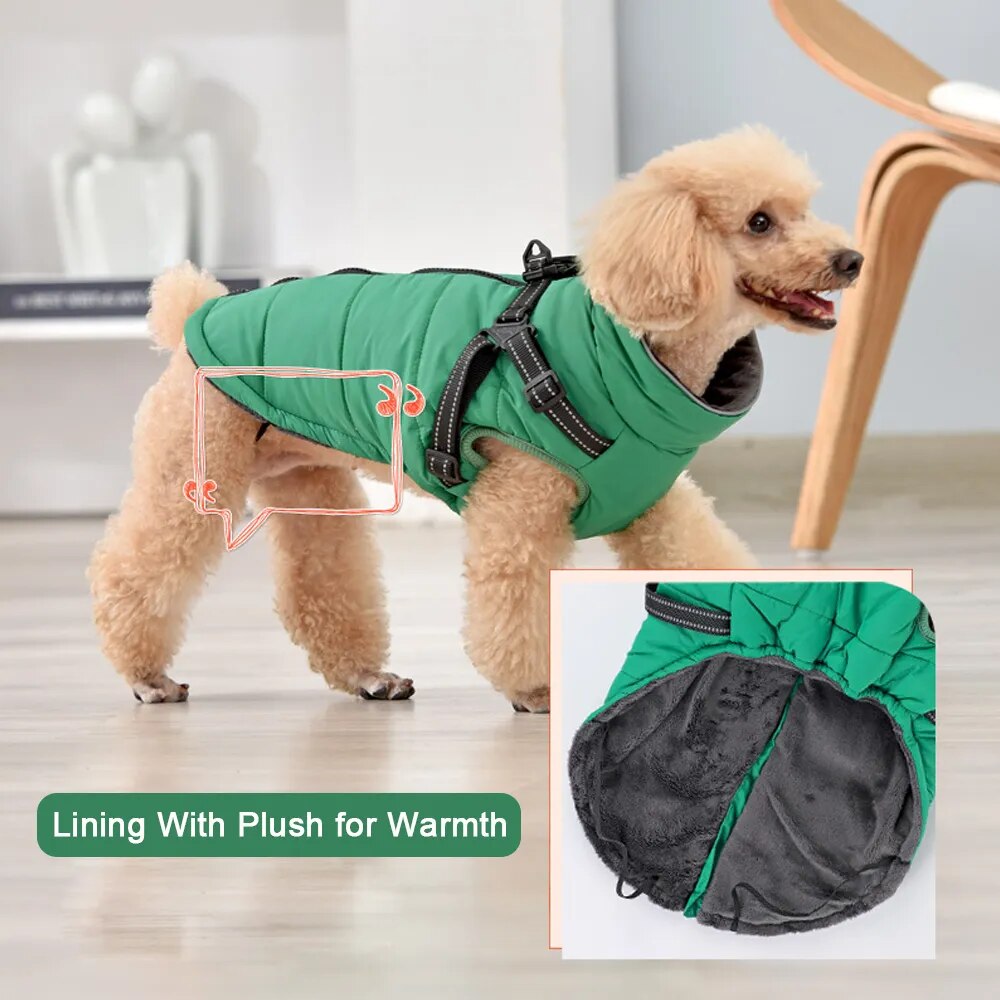 Winter Dog Jacket with Harness Large Dog Fleece Warm Clothes French Bulldog Chihuahua for Small Medium Dogs Waterproof Coat