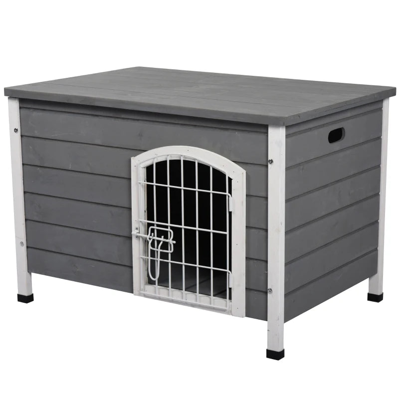 Pooch Squad Wooden Dog Crate Dog Kennel Lockable Door Small Animal House w/ Openable Top Gray