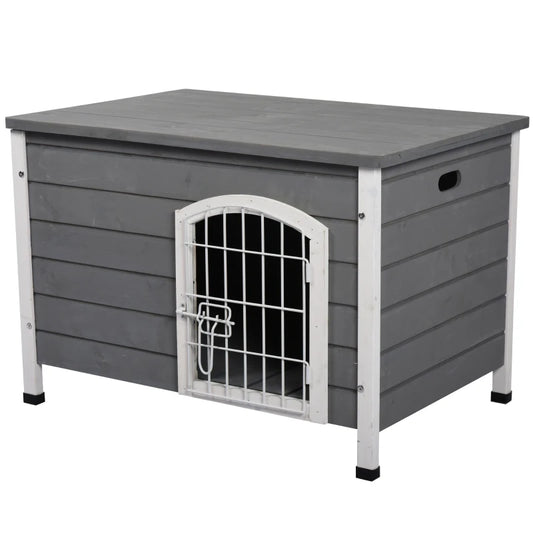 Pooch Squad Wooden Dog Crate Dog Kennel Lockable Door Small Animal House w/ Openable Top Gray