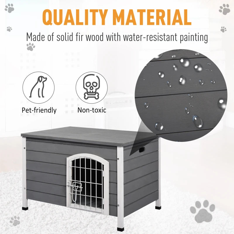 Pooch Squad Wooden Dog Crate Dog Kennel Lockable Door Small Animal House w/ Openable Top Gray