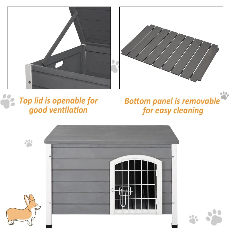 Pooch Squad Wooden Dog Crate Dog Kennel Lockable Door Small Animal House w/ Openable Top Gray