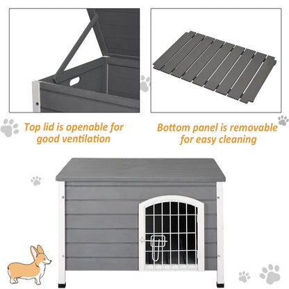 Pooch Squad Wooden Dog Crate Dog Kennel Lockable Door Small Animal House w/ Openable Top Gray