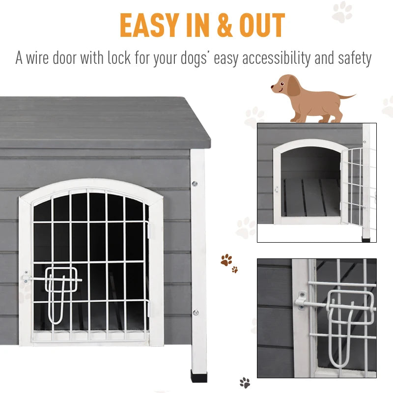 Pooch Squad Wooden Dog Crate Dog Kennel Lockable Door Small Animal House w/ Openable Top Gray