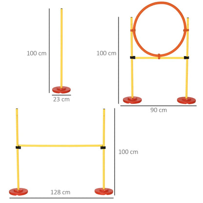 Pooch Squad Portable Pet Agility Training Obstacle Set for Dogs with Adjustable High Jumping Pole, Jumping Ring, Turnstile poles