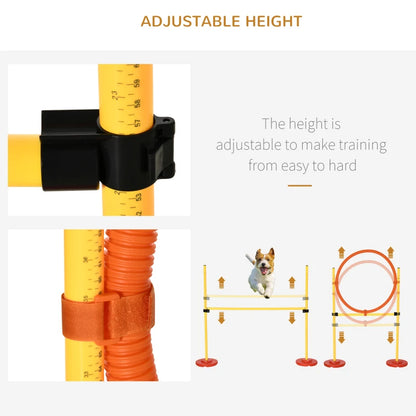 Pooch Squad Portable Pet Agility Training Obstacle Set for Dogs with Adjustable High Jumping Pole, Jumping Ring, Turnstile poles