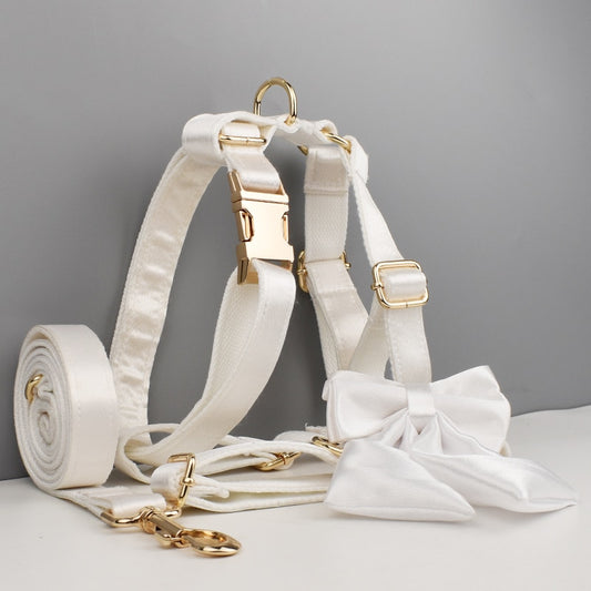 Luxury Corduroy Dog Collar & leash Set For Dogs off white